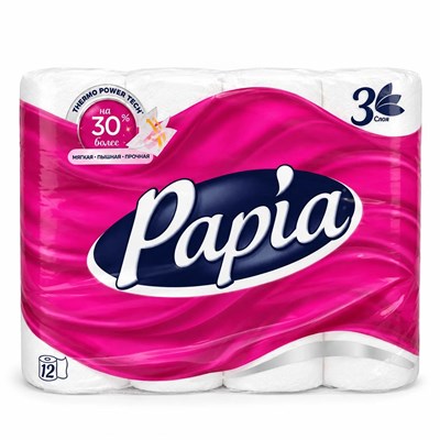 Туалетная бумага 3-х слойная Papia 12 рулонов 62007