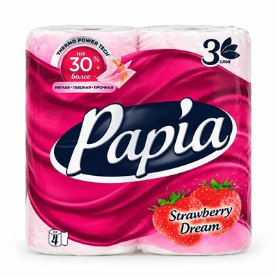 Туалетная бумага 3-х слойная Papia 4 рулона (клубника) 62009