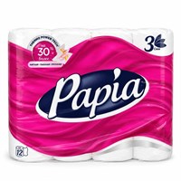Туалетная бумага 3-х слойная Papia 12 рулонов 62007